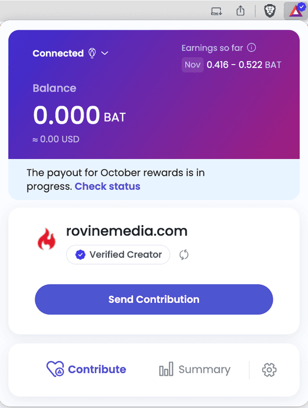 Sending a BAT tip in Brave